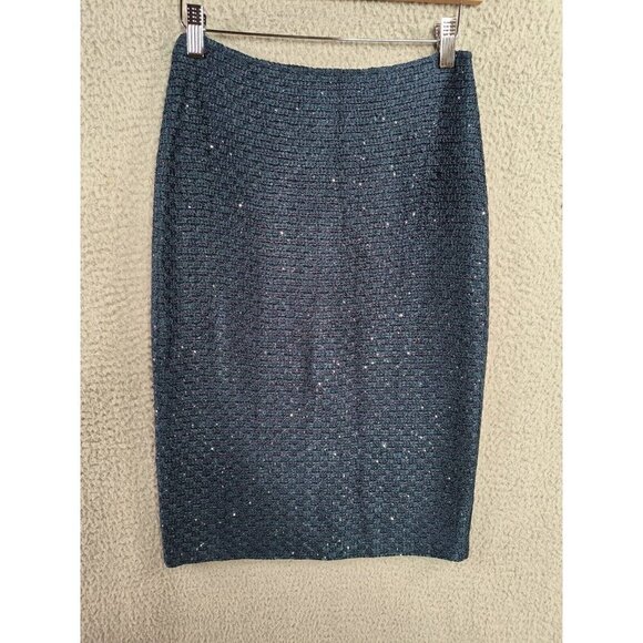 St. John NEW Malachite Multi Paillettes Wool Blend Pencil Back Zip Skirt Sz 2 - Picture 1 of 12